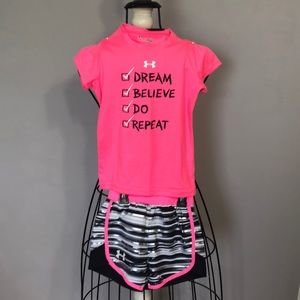 Girl’s Under Armor shorts and shirt.